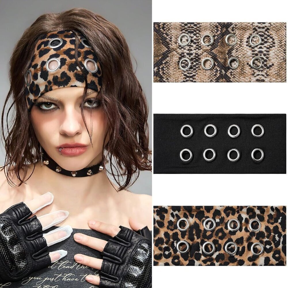 Fashion Wide Headbands Set 3pc Polyester Grommet Eyelets for Women